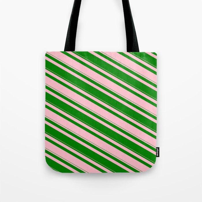 Pink and Green Colored Striped/Lined Pattern Tote Bag