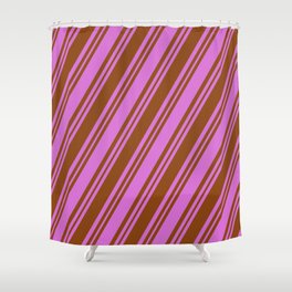 [ Thumbnail: Orchid and Brown Colored Lines/Stripes Pattern Shower Curtain ]