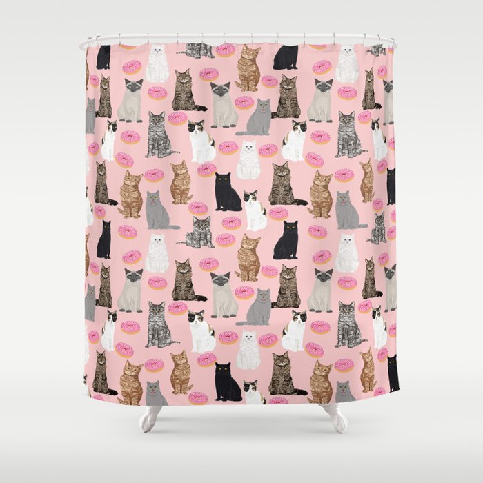Cats with donuts cute cat breeds cat portraits pet portrait cat lady hipster gifts sprinkle donut Shower Curtain