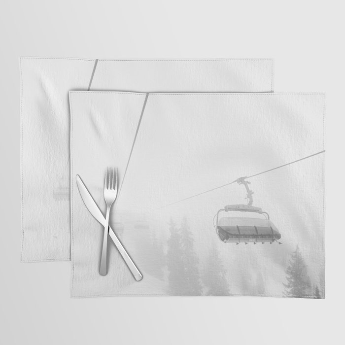 Black and White Ski Lift | Minimalist Foggy Skiing Austria Placemat