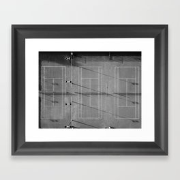 Grey tennis court at sunrise | black and white drone aerial photography art | sports field print Framed Art Print