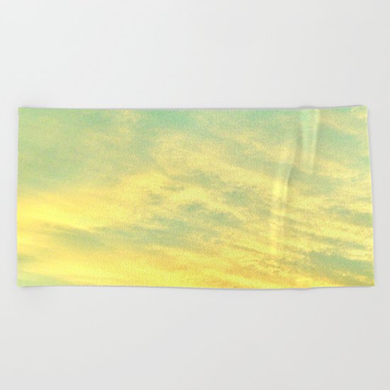 Green Yellow Sunset Beach Towel