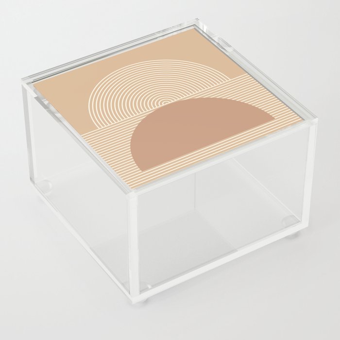 Geometric Lines Design 9 in Shades of Brown Tan Beige (Sunrise and Sunset) Acrylic Box
