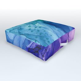 Teal Purple Abstract 521 Alcohol Ink Painting by Herzart Outdoor Floor Cushion