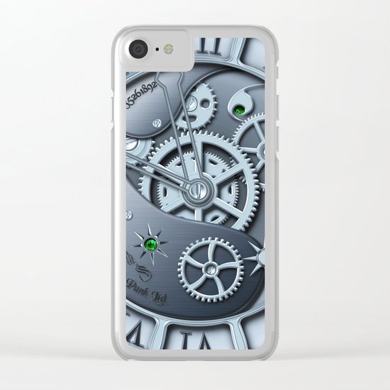 Steampunk clock silver Clear iPhone Case
