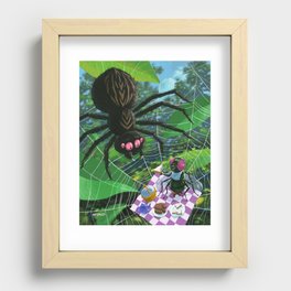 fly having picnic in spider web with big spider Recessed Framed Print