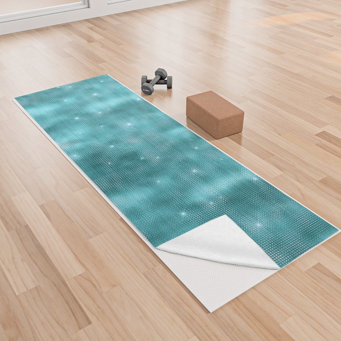 Glam Turquoise Diamond Shimmer Glitter Yoga Towel