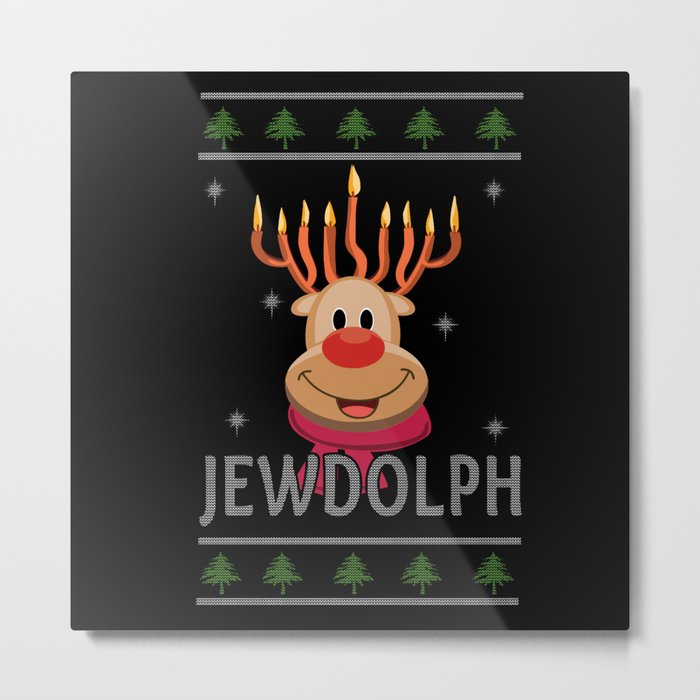 Jewdolph Menorah Reindeer Christmas Hanukkah 2021 Metal Print