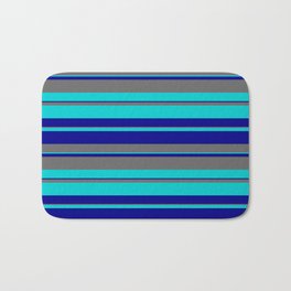[ Thumbnail: Dark Turquoise, Dark Blue & Dim Grey Colored Lines/Stripes Pattern Bath Mat ]