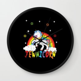 Cute Rainbow Unicorn Jew Menorah Happy Hanukkah Wall Clock