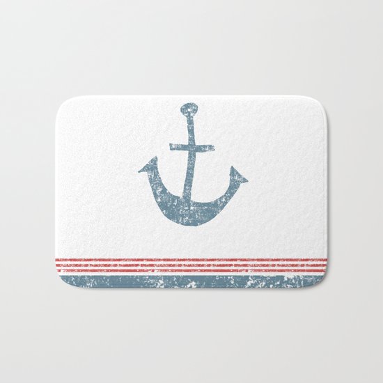 Maritime Design- Nautic Anchor on stripes in blue and red #Society6 Bath Mat