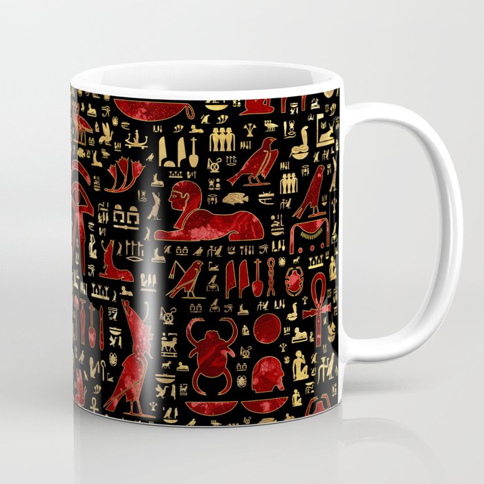 Ancient Egyptian hieroglyphic pattern Red Marble and Gold Coffee Mug