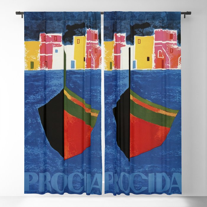 Procida Napels Italy retro vintage travel ad Blackout Curtain