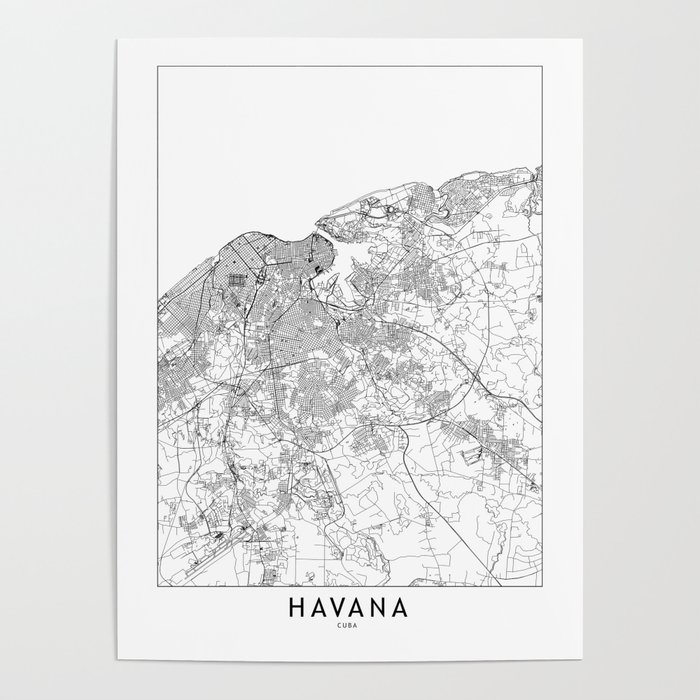 Havana White Map Poster