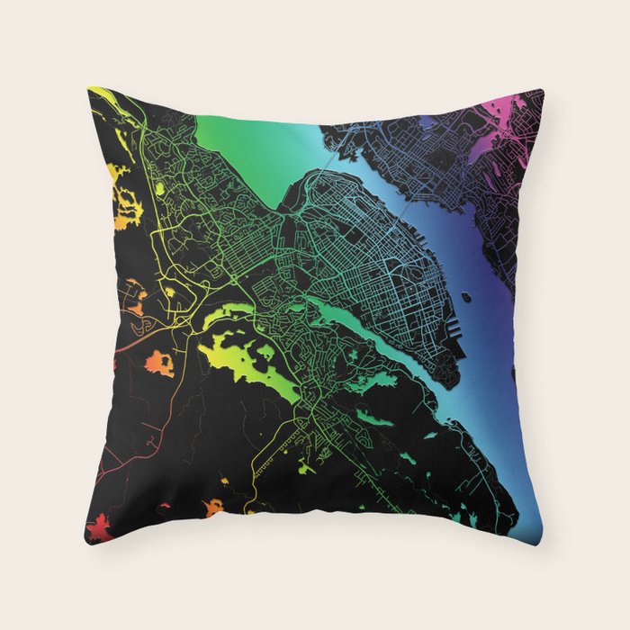 Halifax, NS, Canada, City, Map, Rainbow, Map, Art, Print Throw Pillow