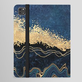 Deep Cerulean + Gold Abstract Shoreline Waves iPad Folio Case