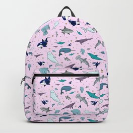 Marine Life Backpack | Manatee, Dolphin, Graphicdesign, Shark, Marine, Orca, Narwhal, Ocean, Cuteocean, Oceanpattern 