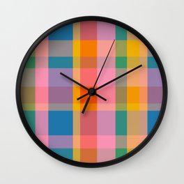 Rainbow Pop Colorful Checked Plaid Pattern Wall Clock