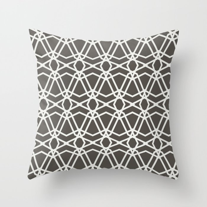Brown and White Line Geometric Pattern Chains 2021 Color of the Year Urbane Bronze Extra White Throw Pillow