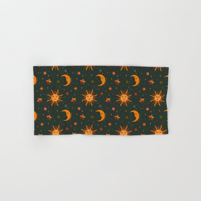 Folk Moon and Star Print in Teal Hand & Bath Towel