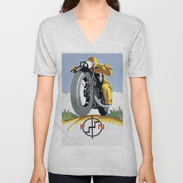 1925 FN Motorcycle Fabrique Nationale de Herstal Vintage Poster  V Neck T Shirt
