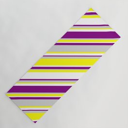 [ Thumbnail: White, Purple, Light Gray & Yellow Colored Lines Pattern Yoga Mat ]