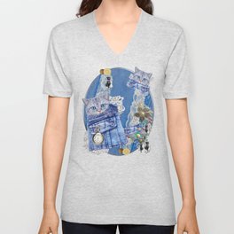 Magical Denim Pockets & Kittens V Neck T Shirt