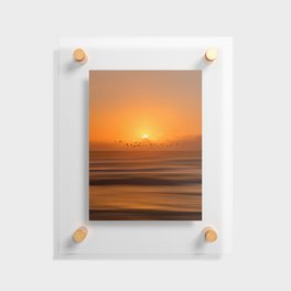 Birds flying across a sunset at the beach Floating Acrylic Print
