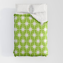 Mid Century Modern Atomic Age Starburst Pattern Lime Green & White Comforter