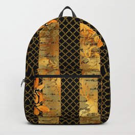 Gold roses luxury pattern on black and golden stripes background Backpack