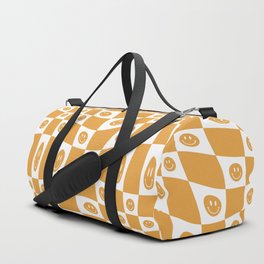 Large Checkerboard Happy Faces #1 - White & Gold - Ripple Duffle Bag