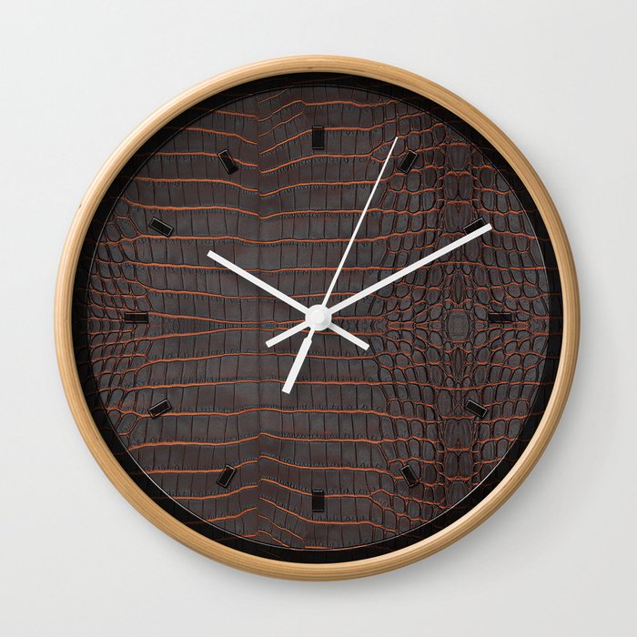 Chestnut Nile Crocodile Leather Print Wall Clock