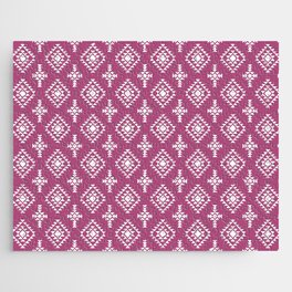 Magenta and White Native American Tribal Pattern Jigsaw Puzzle