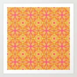 Pop Art Pink and Yellow Line Flower Pattern Art Print