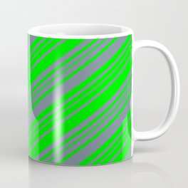 [ Thumbnail: Lime and Slate Gray Colored Stripes/Lines Pattern Coffee Mug ]