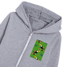 Summer Toucan Tropical Leaf Pattern Kids Zip Hoodie