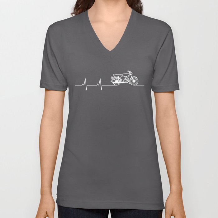 Classic Motorcycle Heartbeat Pulse V Neck T Shirt