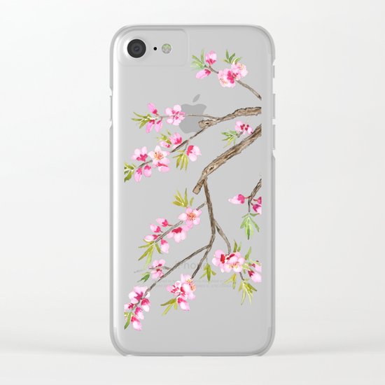 pink peach flowers Clear iPhone Case