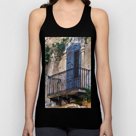 Blue Sicilian Door on the Balcony Unisex Tank Top