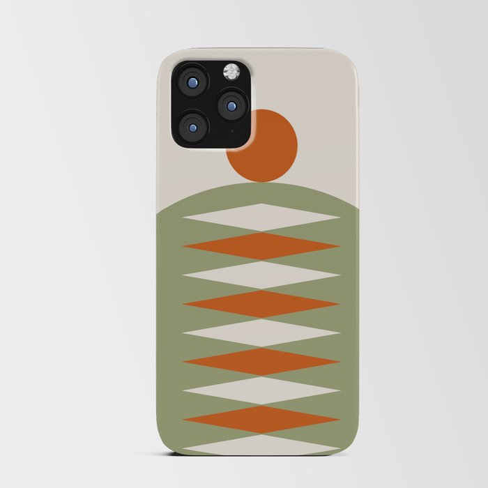 Abstract Geometric Sunrise 16 in Sage Green Orange iPhone Card Case
