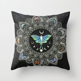 Lunar Moth Mandala with Background Throw Pillow