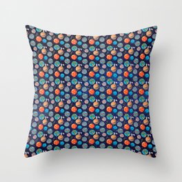 Ditsy Style Planets Astronauts and Rocket Ships on a Starry Sky Throw Pillow