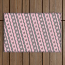 [ Thumbnail: Pink and Grey Colored Striped Pattern Outdoor Rug ]