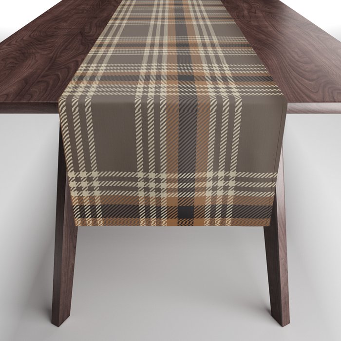 Brown Ombre Plaid Tartan Textured Pattern Table Runner