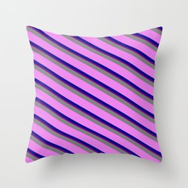 [ Thumbnail: Grey, Violet, Dark Blue & Purple Colored Lined Pattern Throw Pillow ]