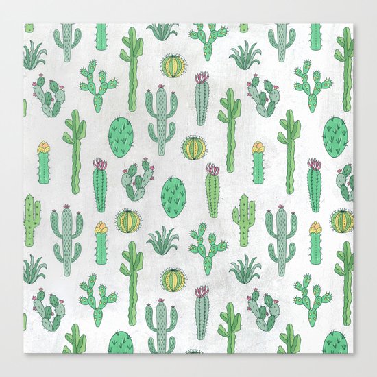 Cactus Pattern White Canvas Print