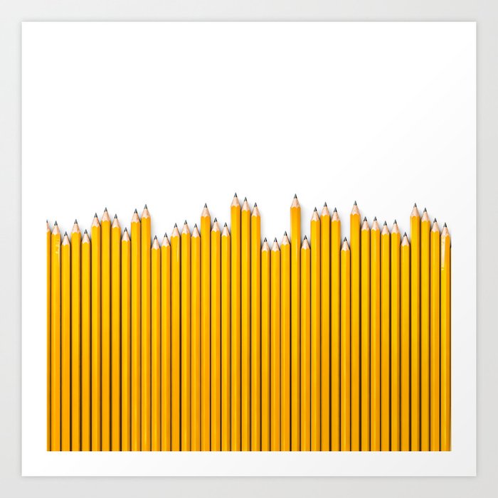 Pencil row / 3D render of very long pencils Art Print