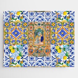 Italian,Sicilian art,holy Mary,Virgin Mary,maiolica,tiles,lemons,Citrus  Jigsaw Puzzle