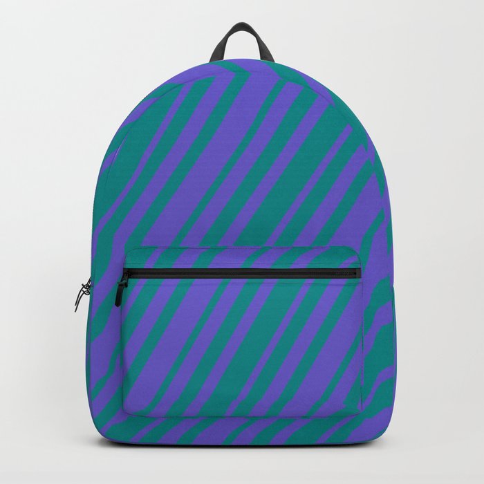 Slate Blue & Dark Cyan Colored Lined Pattern Backpack