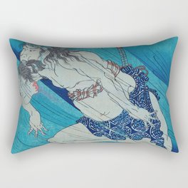 Samurai Swimming Underwater - Antique Japanese Ukiyo-e Woodblock Print Art Rectangular Pillow